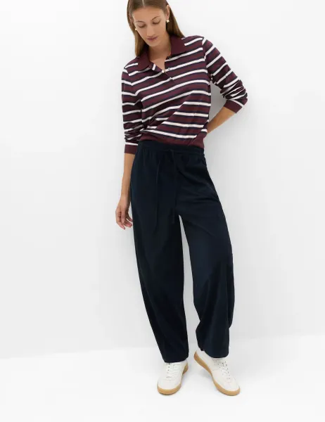 Marks & Spencer Cord Pull On Barrel Leg Trousers Midnight Navy