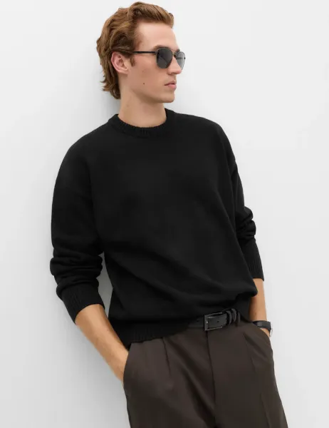 Marks & Spencer Relaxed Crew Neck Knitted Jumper Black