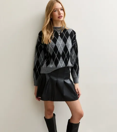 Women's Black Faux Leather Pleated Mini Skirt