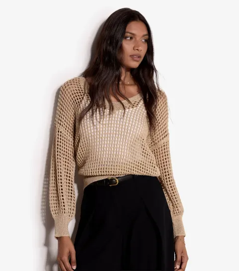 Apricot Women's Dark Yellow Mesh Slouchy Long Sleeve Jumper