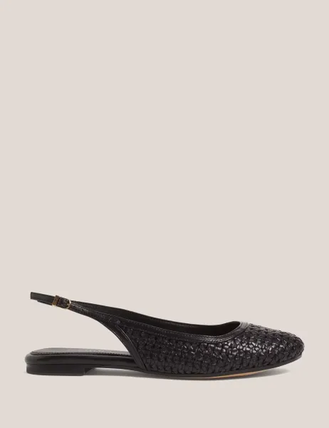 Hobbs Leather Woven Slip On Flat Slingback Shoes Black
