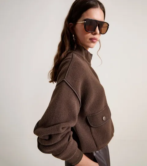 New Look Women's Premium Brown Knitted High Neck Jacket