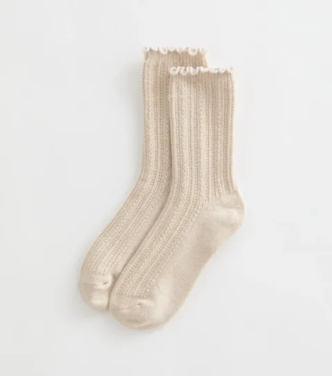 New Look Cream Frill Trim Textured Rib Ankle Socks