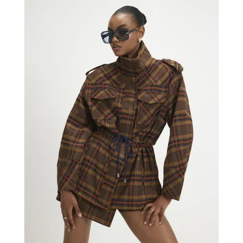 River Island Check Funnel Neck Parka Jacket