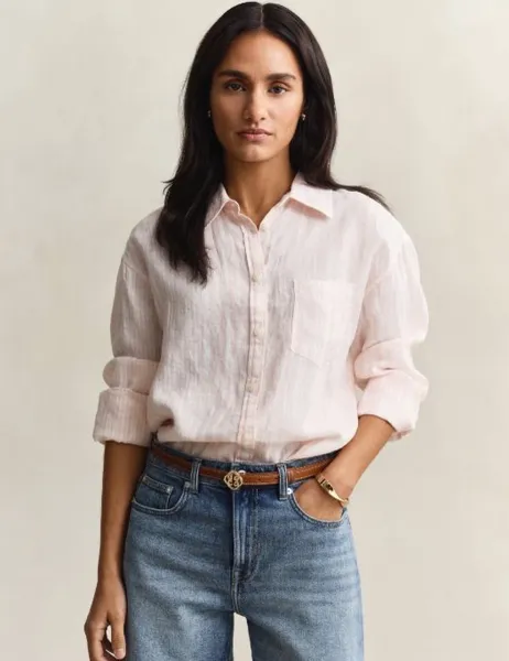 Gant Relaxed Fit Striped Linen Shirt Pink