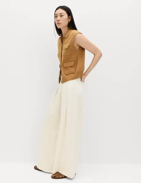 Marks & Spencer High Waisted Pleated Palazzo Jeans Ecru
