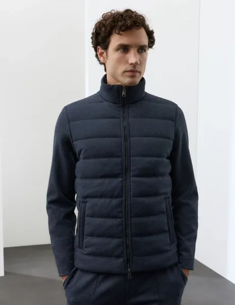 Autograph Padded Hybrid Zip Up Funnel with Wool Dark Navy