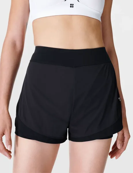 Sweaty Betty Tempo Run Layered Running Shorts Black