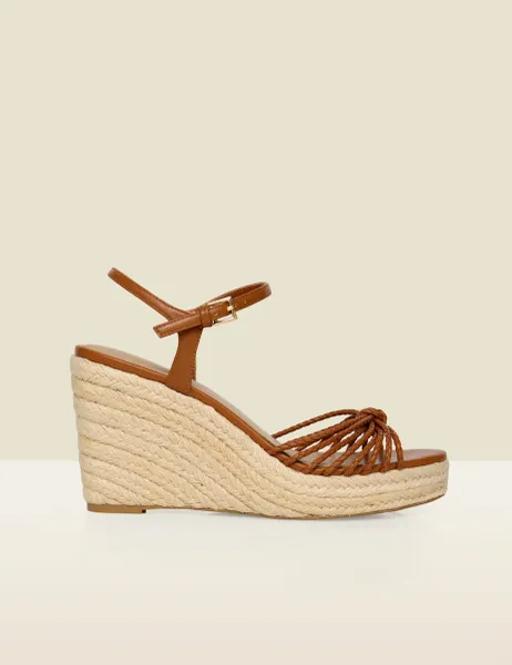 SOSANDAR Plaited Strap Wedge Espadrilles Tan