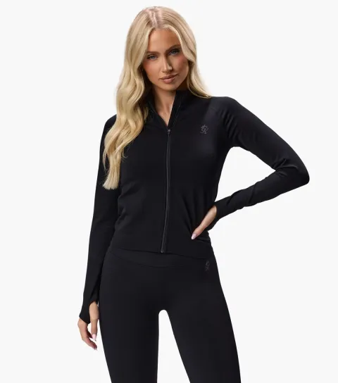 Women's Black Seamless Zip Top