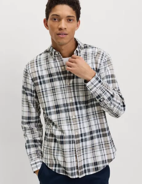 Marks & Spencer Linen Cotton Blend Check Shirt White Mix