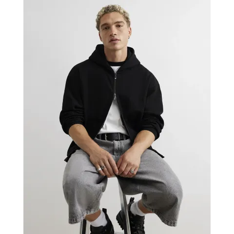 River Island Oversized Fit Cotton Zip Through Hoodie