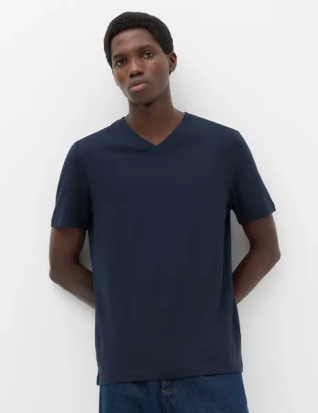 Marks & Spencer 3 Pack Pure Cotton V-Neck T-Shirts Navy Mix
