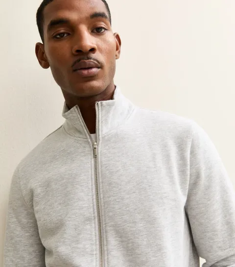 New Look Men's Grey Marl Zip Up High Neck Sweatshirt