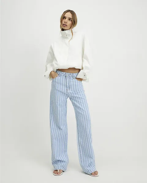 River Island Stripe Relaxed Straight Leg Jeans