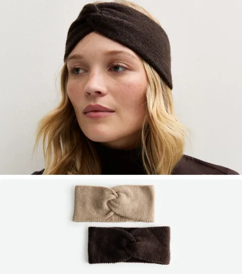 New Look Dark Brown Pack of 2 Knotted Headbands