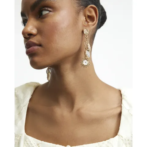 River Island Mixed Metal Cameo Charm Drop Earrings