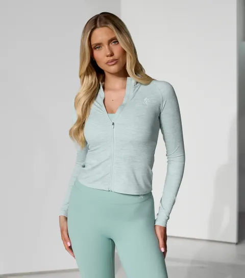 Women's Green 365 Logo Embroidered Zip Up Top