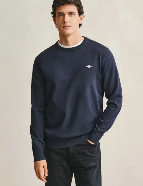 Gant Pure Cotton Crew Neck Jumper Navy