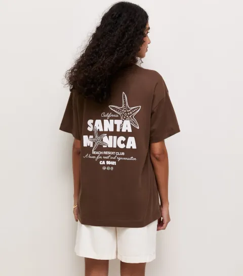 Women's Dark Brown Cotton Santa Monica Oversized T-Shirt