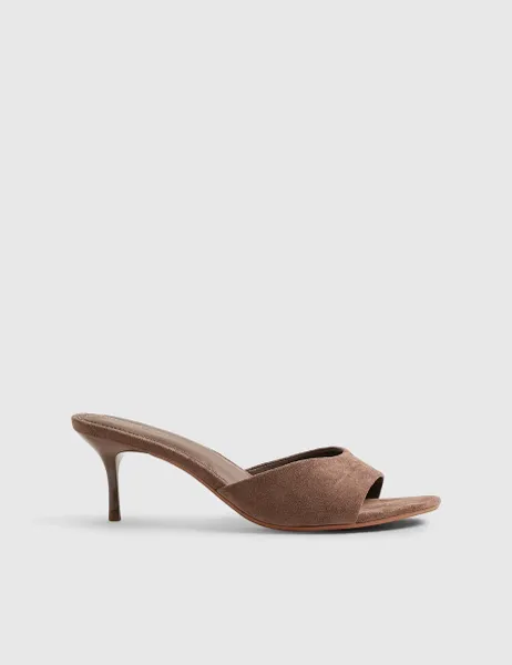 River Island Suede Stiletto Heeled Mule Sandals Beige