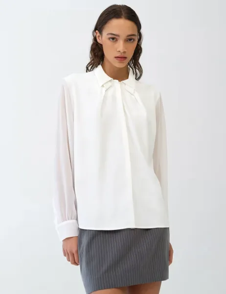 French Connection Crepe Collar Detail Shirt White