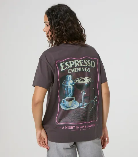 Women's Grey Cotton Espresso Evening T-Shirt