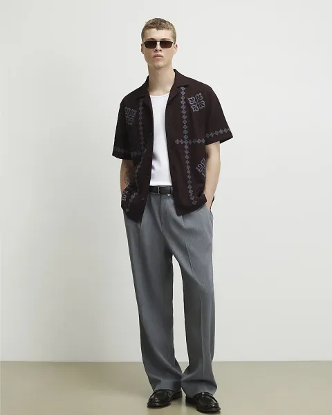 River Island Regular Fit Flower Embroidered Shirt