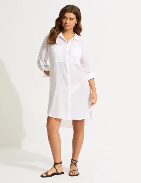 Seafolly Pure Cotton Beach Cover Up Shirt White