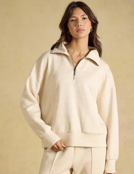 Joules Funnel Neck Quarter Zip Sweatshirt Neutral