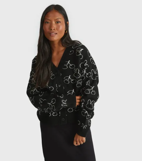 Women's Black Miffy Pattern Cardigan