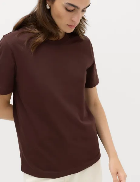 Marks & Spencer Pure Cotton Everyday Crew Neck T-Shirt Dark Chocolate