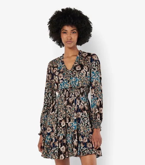 Women's Black Floral Print Mini Dress