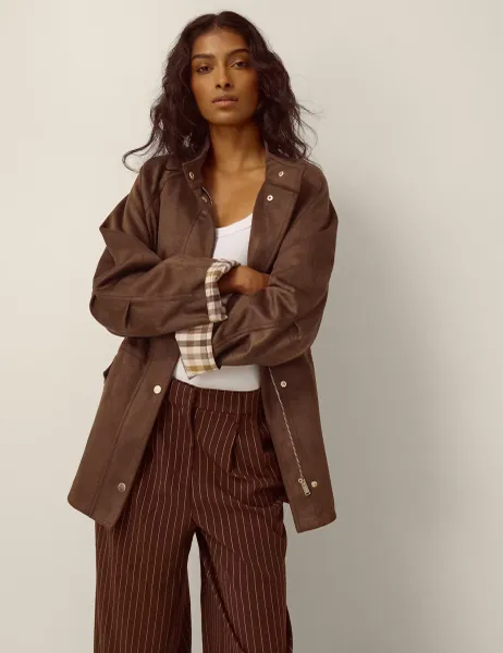 Monsoon Suedette Funnel Neck Jacket Brown