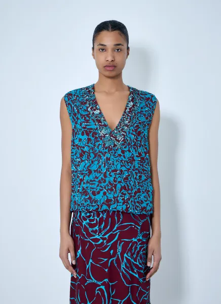 Embellished V-Neck Sleeveless Top