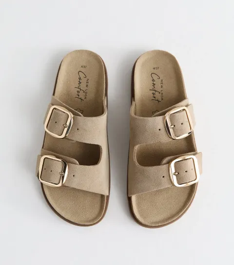 New Look Women's Premium Real Leather Off White Real Suede Buckled Strap Sandals