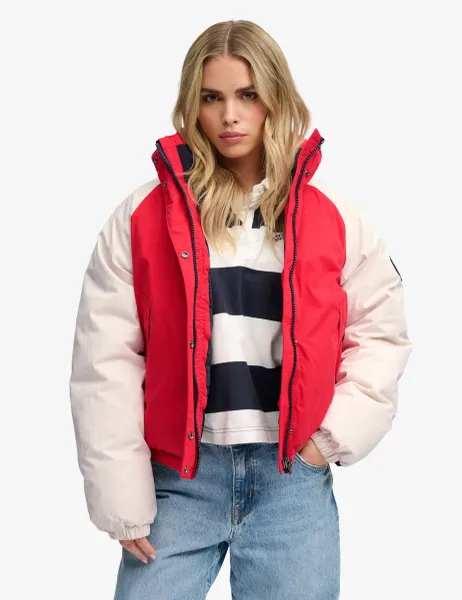 Superdry & Co Cotton Rich Water Resistant Padded Jacket Red Mix