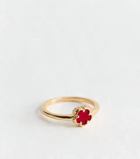 New Look Red Gold Tone Flower Ring