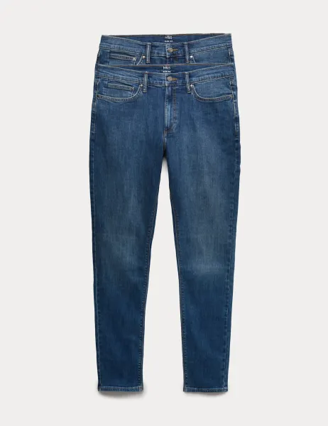 Marks & Spencer 2 Pack Slim Fit Stretch Jeans Blue Denim