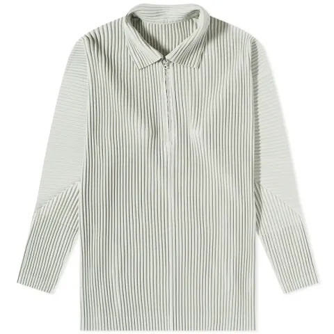 Long Sleeve Pleat Quarter Zip Polo