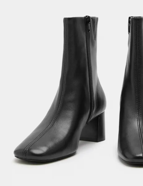 Marks & Spencer Leather Block Heel Sock Boots Black