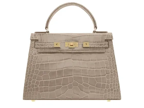 Maya Large Orinoco 'Croc' Print Calf Leather Handbag - Stone - 2