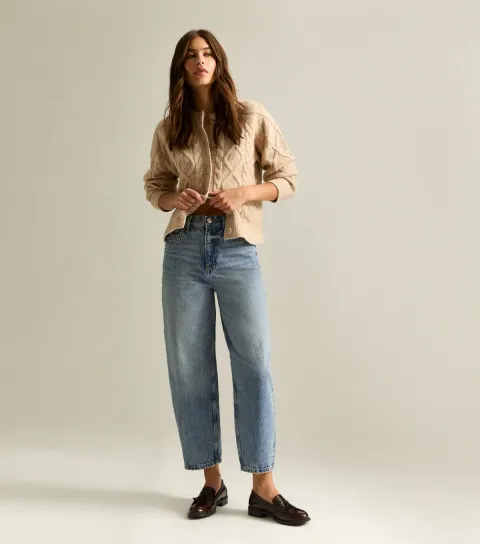 Women's Blue Ankle Grazer Barrel Leg Jeans