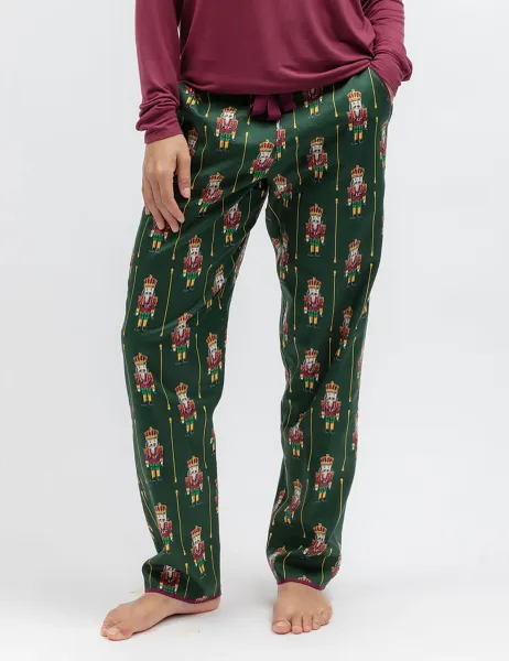 Cyberjammies Cotton Modal Nutcracker Family Christmas Pyjama Bottoms Green Mix