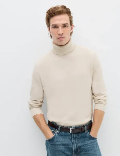Marks & Spencer Pure Cotton Roll Neck Jumper Putty