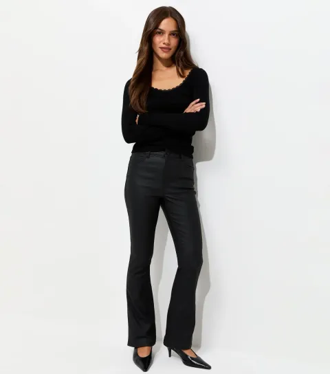 New Look Women's Petite Black Coated Bootcut Jeans
