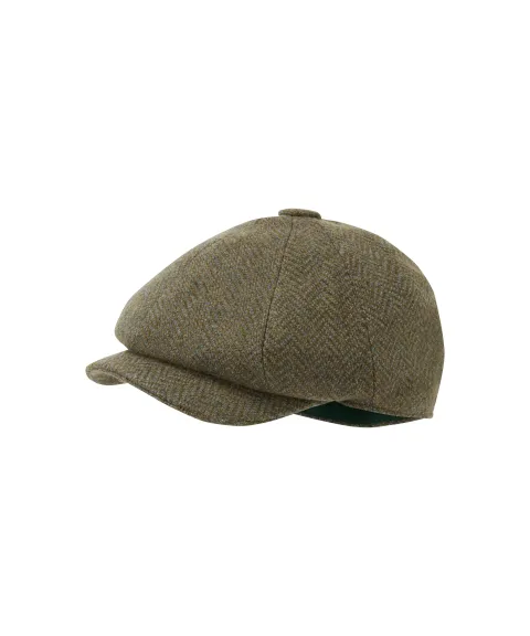 Schöffel Country Women's Newsboy Tweed Cap - Loden Green Herringbone Wide Tweed