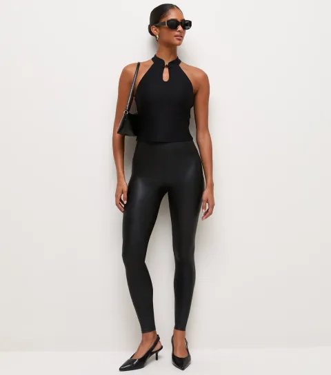 Women's Black High Waist Wet Look Leggings