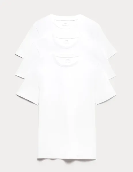 Marks & Spencer 3 Pack Pure Cotton Crew Neck T-Shirts White