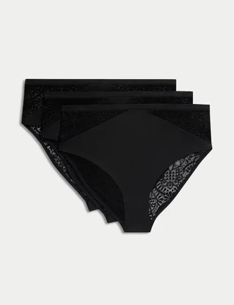 Body by M&S 3pk Body Soft High Waisted Brazilian Knickers Black